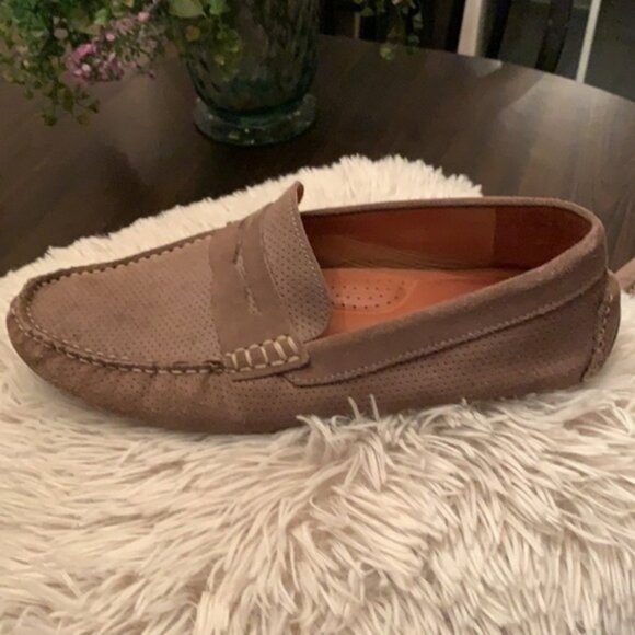 NWOB JOHNSTON & MURPHY SHEEPSKIN DRIVING MOC Size 9 Tan Suede PENNY LOAFER main image 4